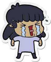 sticker of a cartoon woman in tears vector