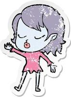 distressed sticker of a cute cartoon vampire girl vector