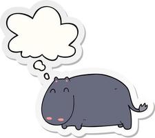 cartoon hippo and thought bubble as a printed sticker vector