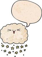 happy cartoon cloud and speech bubble in retro texture style vector