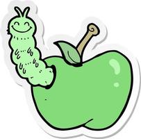 sticker of a cartoon bug eating apple vector