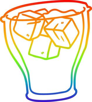 dibujo de línea de degradado de arco iris vaso de cola con hielo vector