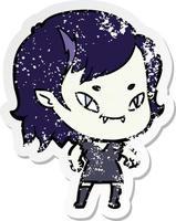 distressed sticker of a cartoon friendly vampire girl vector