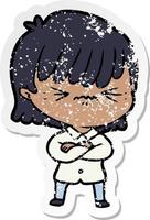 distressed sticker of a annoyed cartoon girl vector