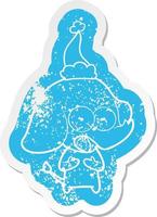 cute cartoon distressed sticker of a elephant wearing santa hat vector