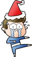 gradient cartoon of a crying dancer wearing santa hat vector