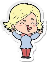 sticker of a cartoon girl pulling face vector