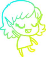 cold gradient line drawing happy cartoon elf girl vector