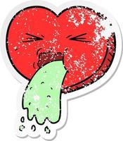 distressed sticker of a cartoon love sick heart vector