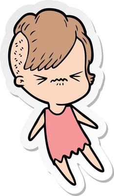 sticker of a cartoon annoyed hipster girl
