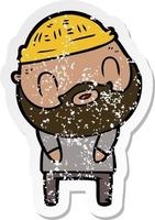 distressed sticker of a cartoon bearded man vector