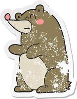 retro distressed sticker of a cartoon bear vector