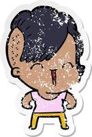 distressed sticker of a cartoon happy hipster girl vector