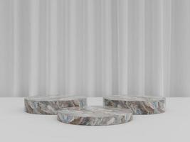 Minimalist simple marble cylinder podium or pedestal display with white color background for product presentation. 3d rendering photo