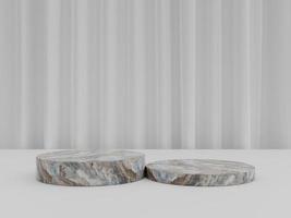 Minimalist simple marble cylinder podium or pedestal display with white color background for product presentation. 3d rendering photo