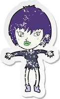 retro distressed sticker of a cartoon vampire girl vector