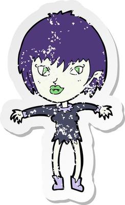 retro distressed sticker of a cartoon vampire girl