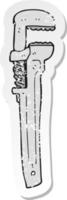 retro distressed sticker of a cartoon adjustable wrench vector