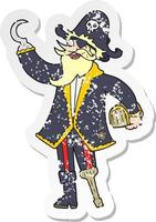 retro distressed sticker of a cartoon pirate captain vector