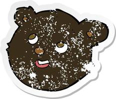 retro distressed sticker of a cartoon black bear face vector