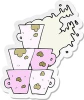 sticker of a cartoon stack of dirty coffee cups vector