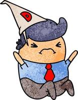 textured cartoon kawaii man in dunce hat vector