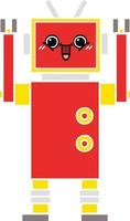 robot feliz de dibujos animados retro de color plano vector