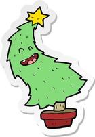 pegatina de un árbol de navidad bailando de dibujos animados vector