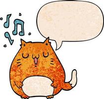 cartoon cat singing and speech bubble in retro texture style vector