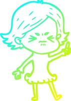 cold gradient line drawing cartoon angry girl vector