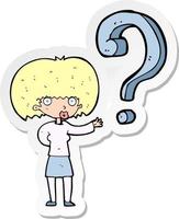 sticker of a cartoon woman with question vector