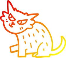 warm gradient line drawing cartoon sly cat vector