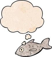 cartoon fish and thought bubble in grunge texture pattern style vector