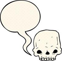 Calavera espeluznante de dibujos animados y burbuja de habla al estilo de las historietas vector