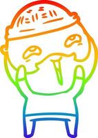 rainbow gradient line drawing cartoon happy bearded man vector