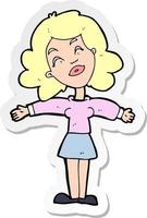 sticker of a cartoon woman with open arms vector