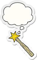 cartoon magic wand and thought bubble as a printed sticker vector