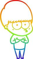 rainbow gradient line drawing nervous cartoon boy vector