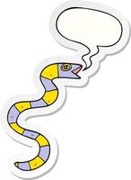 hissing cartoon snake and speech bubble sticker vector