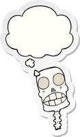 cartoon spooky skull and thought bubble as a printed sticker vector