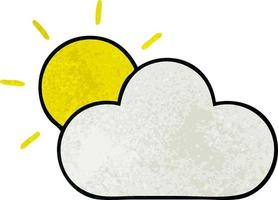 retro grunge texture cartoon sunshine and cloud vector