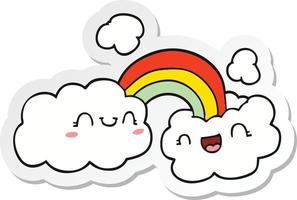 pegatina de una caricatura feliz de nubes y arco iris vector