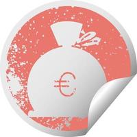 símbolo de pegatina de pelado circular angustiado bolsa de dinero vector