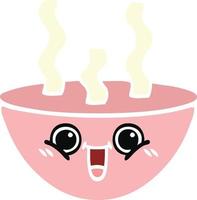 flat color retro cartoon bowl of hot soup vector