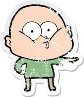 distressed sticker of a cartoon bald man staring vector