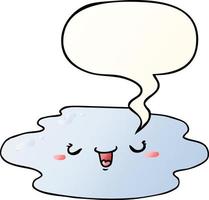 cartoon puddle and face and speech bubble in smooth gradient style vector