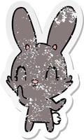 distressed sticker of a cute cartoon rabbit vector