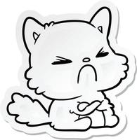 sticker of a cartoon angry cat vector