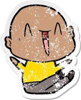 distressed sticker of a happy cartoon bald man vector