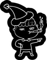 cartoon icon of a man smoking wearing santa hat vector